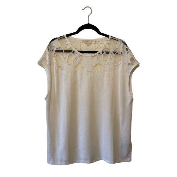 Ted Baker London 4 Plus Size white blouse short cap sleeves floral sheer rose - Picture 1 of 8